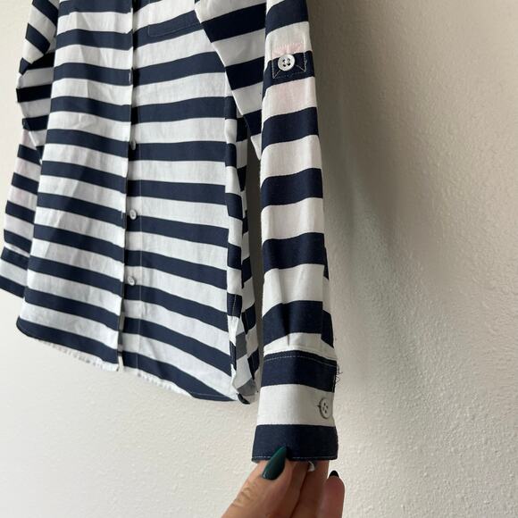 Foxcroft button up long sleeve classic striped shirt preppy career office work S - Picture 5 of 12